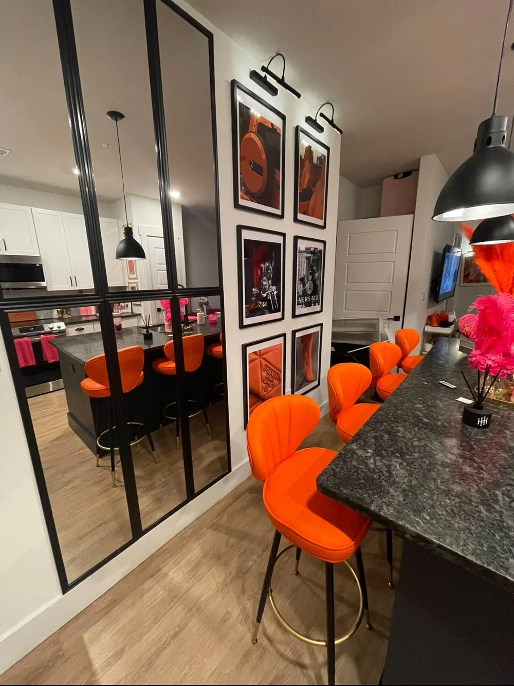 Orange set of 4 barstools